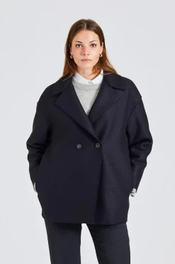 Women Dropped Shoulder D.B Jacket Pressed Wool Black