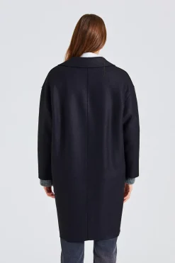 Women Dropped Shoulder D.B. Coat Pressed Wool Black