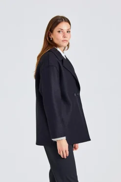 Women Dropped Shoulder D.B Jacket Pressed Wool Black