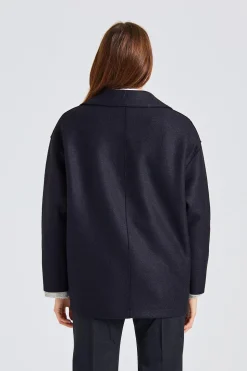 Women Dropped Shoulder D.B Jacket Pressed Wool Black