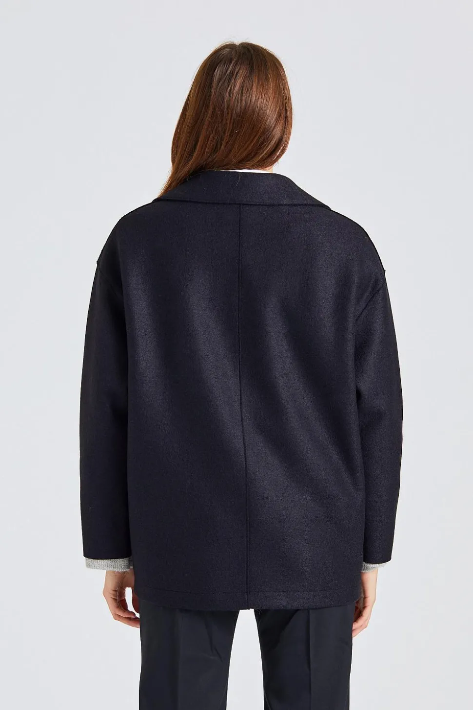Women Dropped Shoulder D.B Jacket Pressed Wool Black