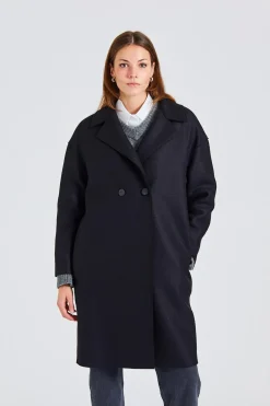 Women Dropped Shoulder D.B. Coat Pressed Wool Black