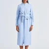 Women Long Belted Shirt Dress Light Blue
