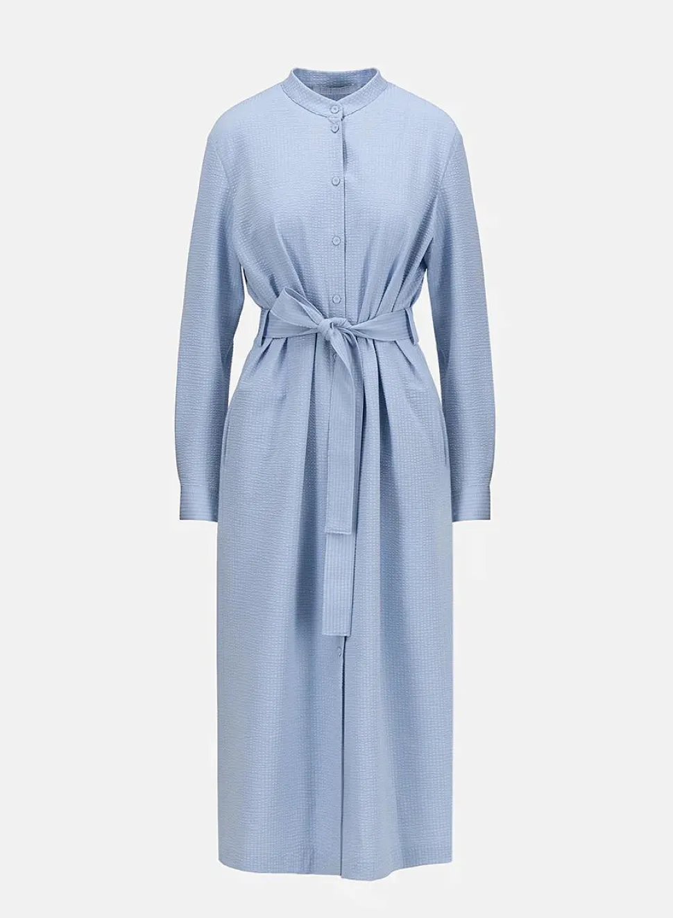 Women Long Belted Shirt Dress Light Blue