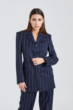 Wool Pinstripe Blazer Navy