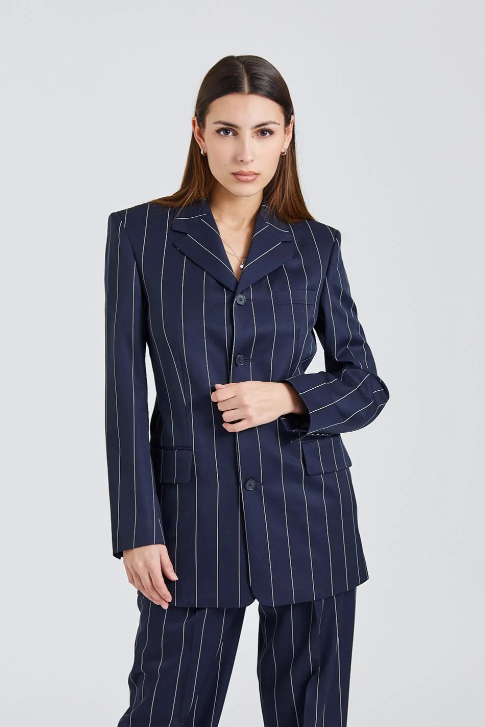 Wool Pinstripe Blazer Navy