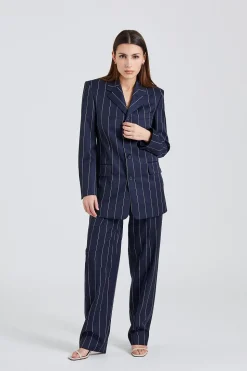 Wool Pinstripe Blazer Navy