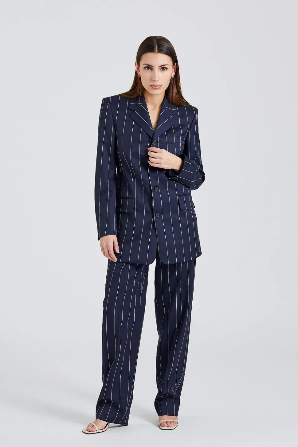 Wool Pinstripe Blazer Navy