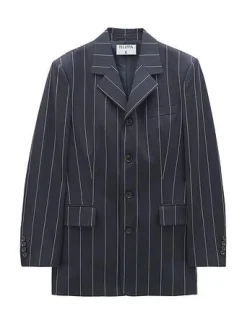 Wool Pinstripe Blazer Navy
