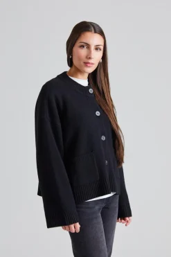 Wool Wide Cardigan Black