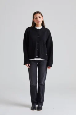 Wool Wide Cardigan Black