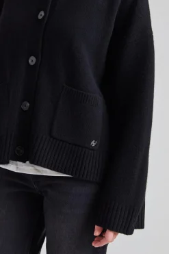 Wool Wide Cardigan Black
