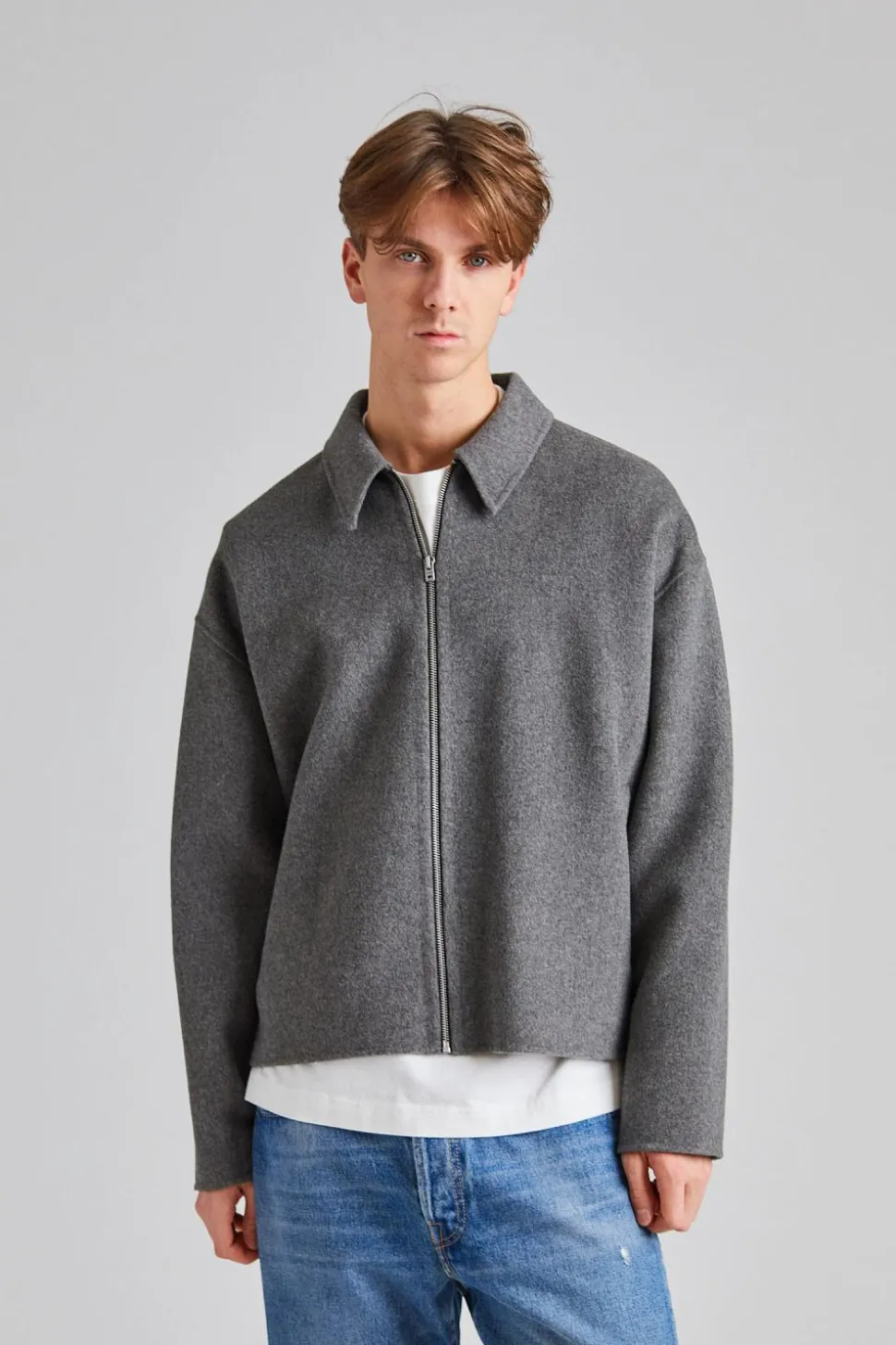 Wool Zipper Jacket FN-MN-OUTW000939 Grey Melange