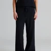 Woven Stripe Drawstring Trousers Black