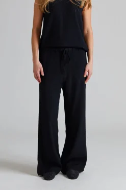 Woven Stripe Drawstring Trousers Black