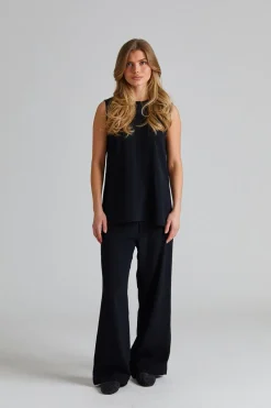 Woven Stripe Drawstring Trousers Black