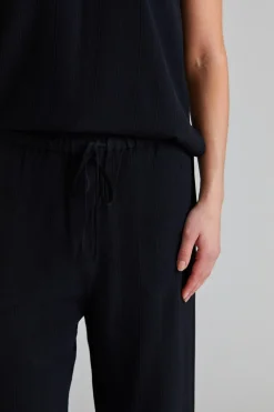 Woven Stripe Drawstring Trousers Black