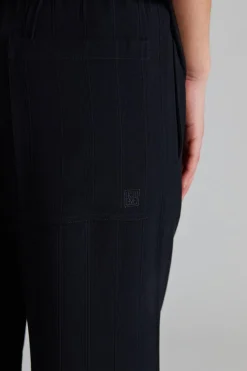 Woven Stripe Drawstring Trousers Black