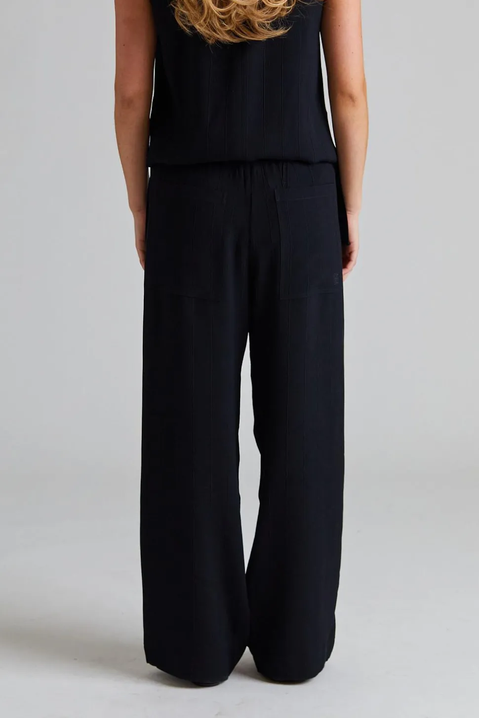 Woven Stripe Drawstring Trousers Black