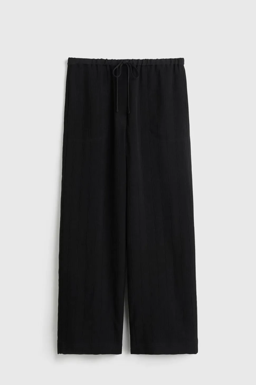 Woven Stripe Drawstring Trousers Black