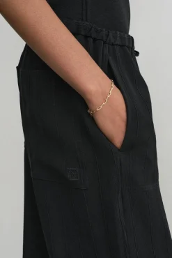 Woven Stripe Drawstring Trousers Black