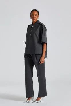 Zip Detail Polo Top Steel Grey Melange