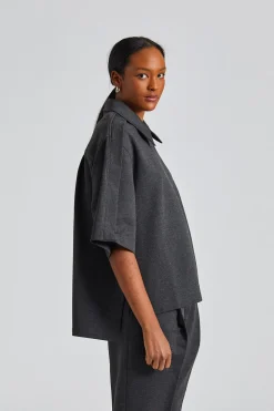 Zip Detail Polo Top Steel Grey Melange