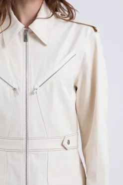 Zip Detail Utility Dress Off White